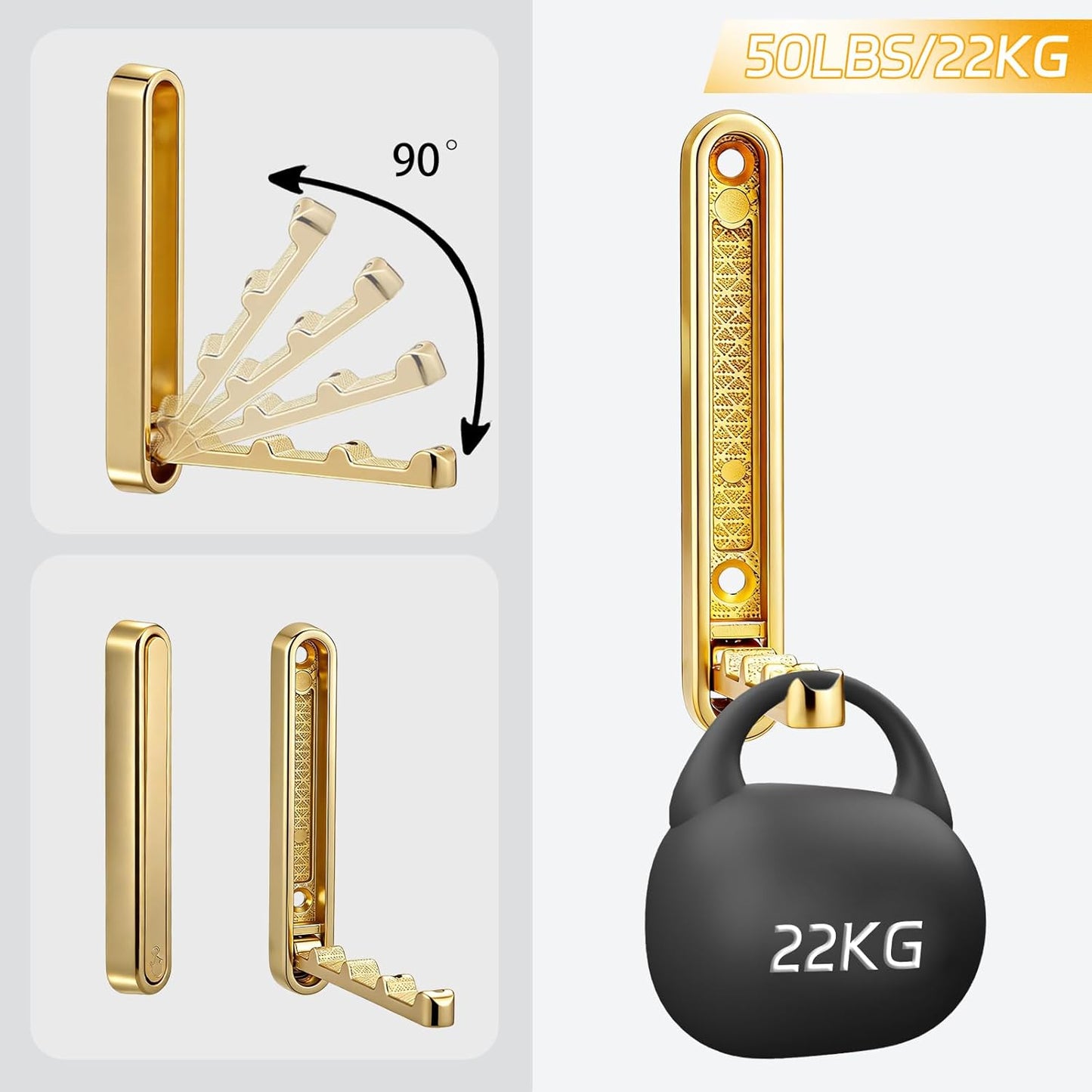 2 Ganchos Plegables Dorados 4.33pulg Para Toallas