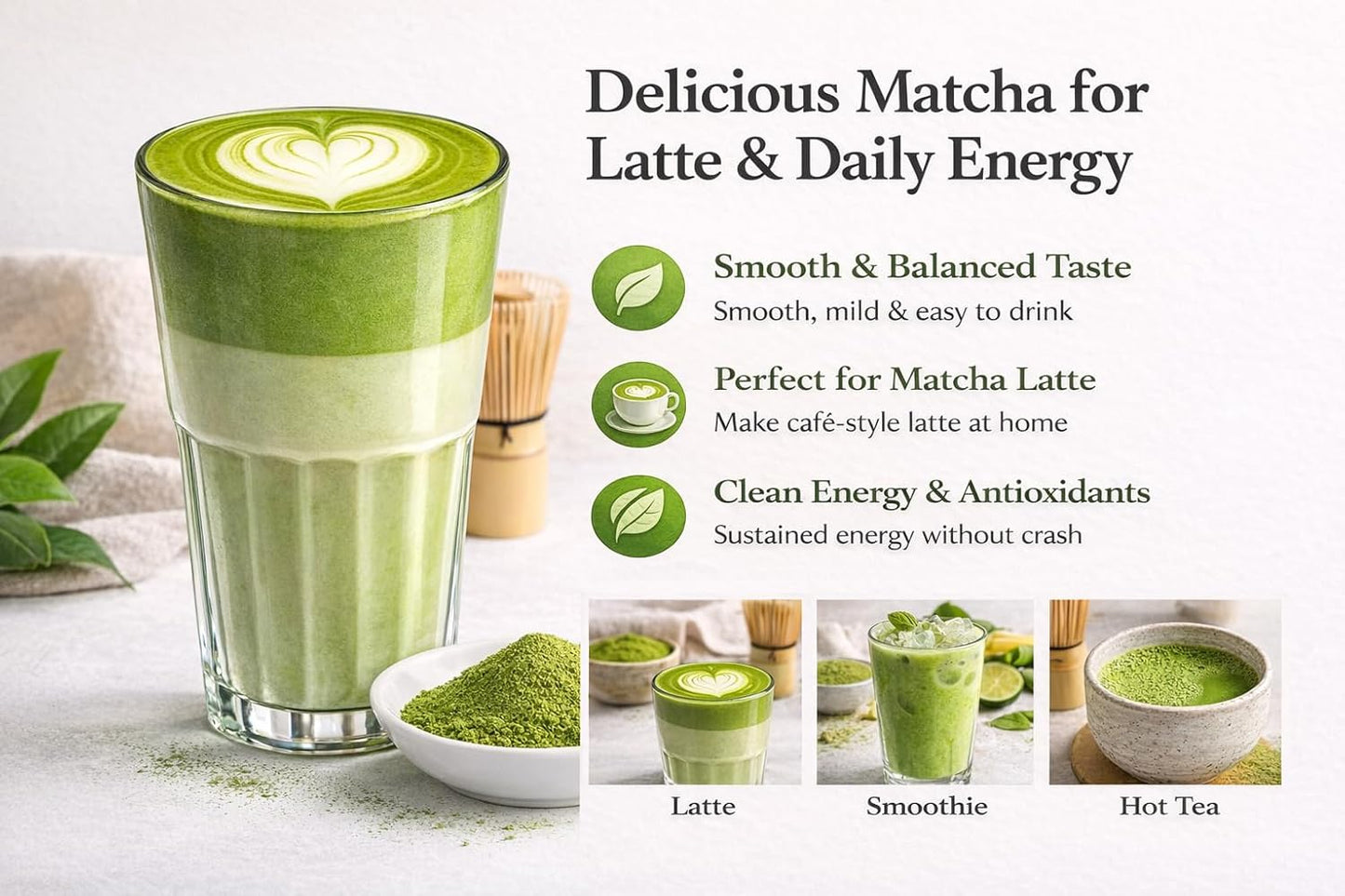 Polvo de matcha orgánico japonés grado ceremonial sabor suave