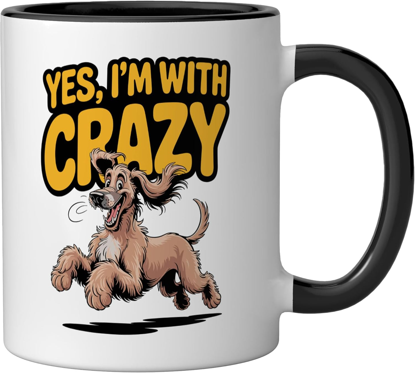 Taza cerámica para perro afghan hound divertida y linda negra/blanca