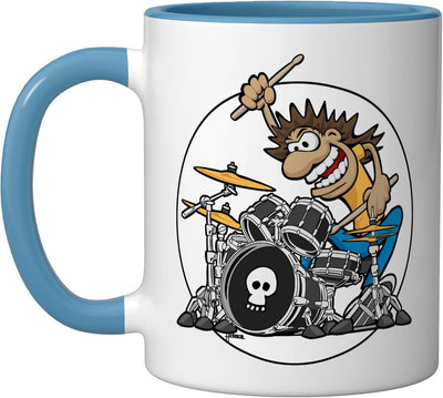 Taza Cerámica Banda Baterista Ilustración Azul/Blanco