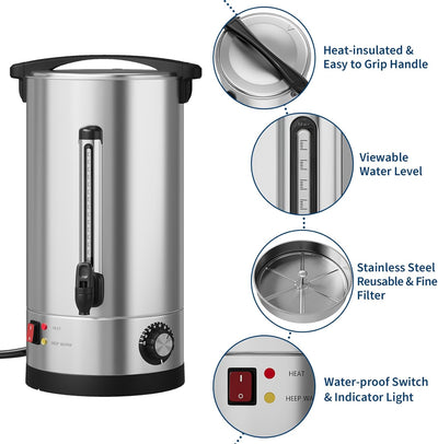 Urna café 10L acero inox doble pared dispensador bebidas calientes