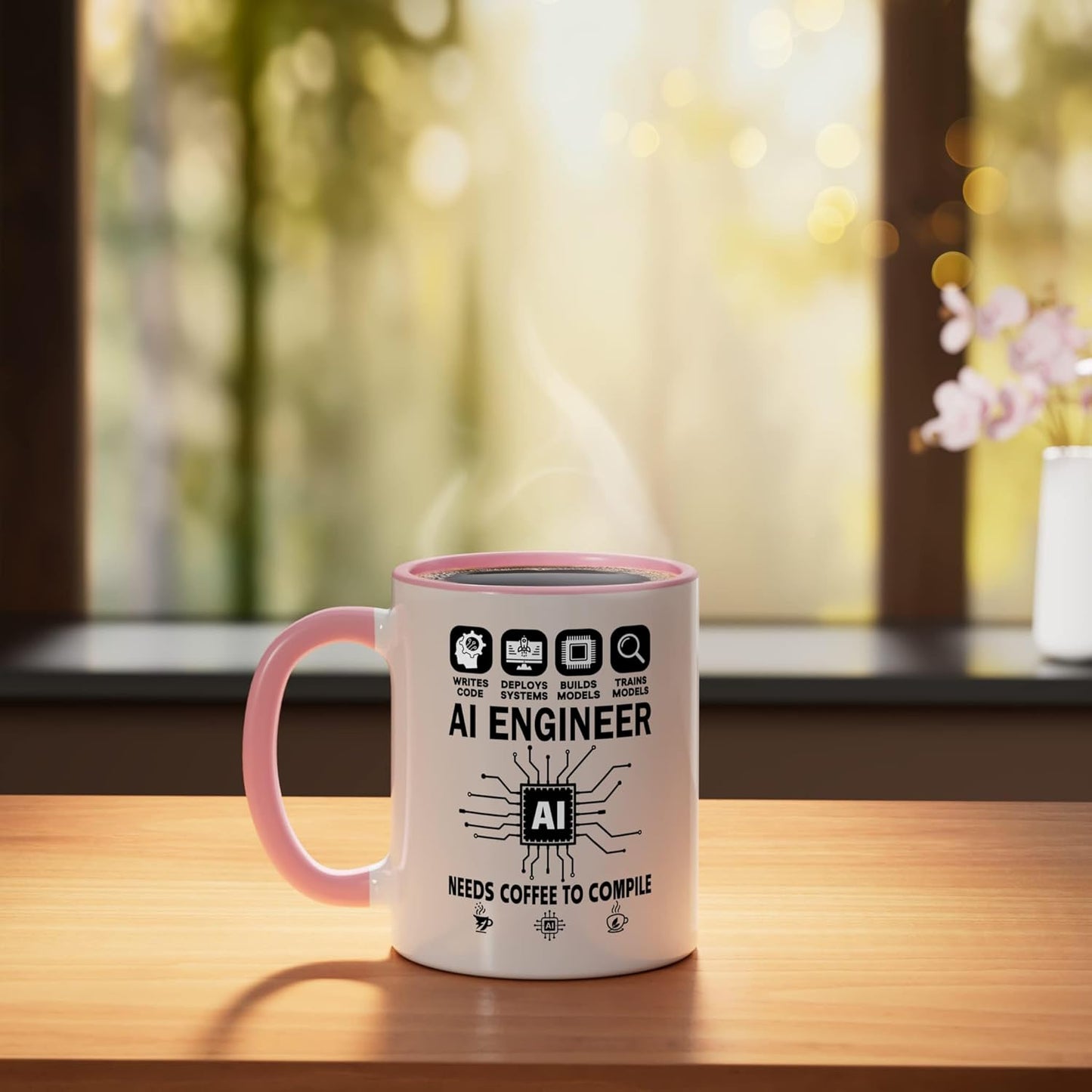 Taza cerámica para ingeniero programador tech geek rosa/blanca