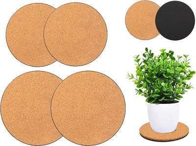 4 Posavasos Corcho 4/6pulg para Macetas Piel y Negro