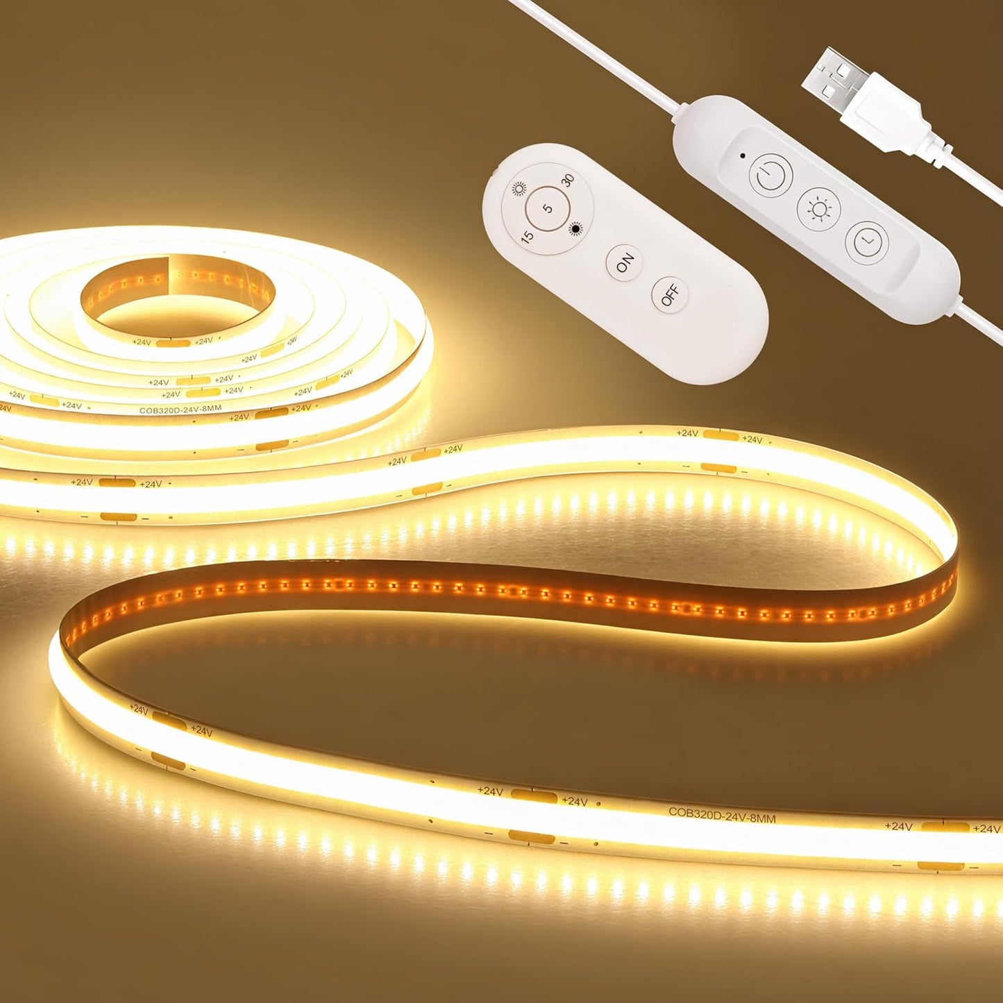 Tira luz LED 16.4pulg 5V USB regulable con control remoto