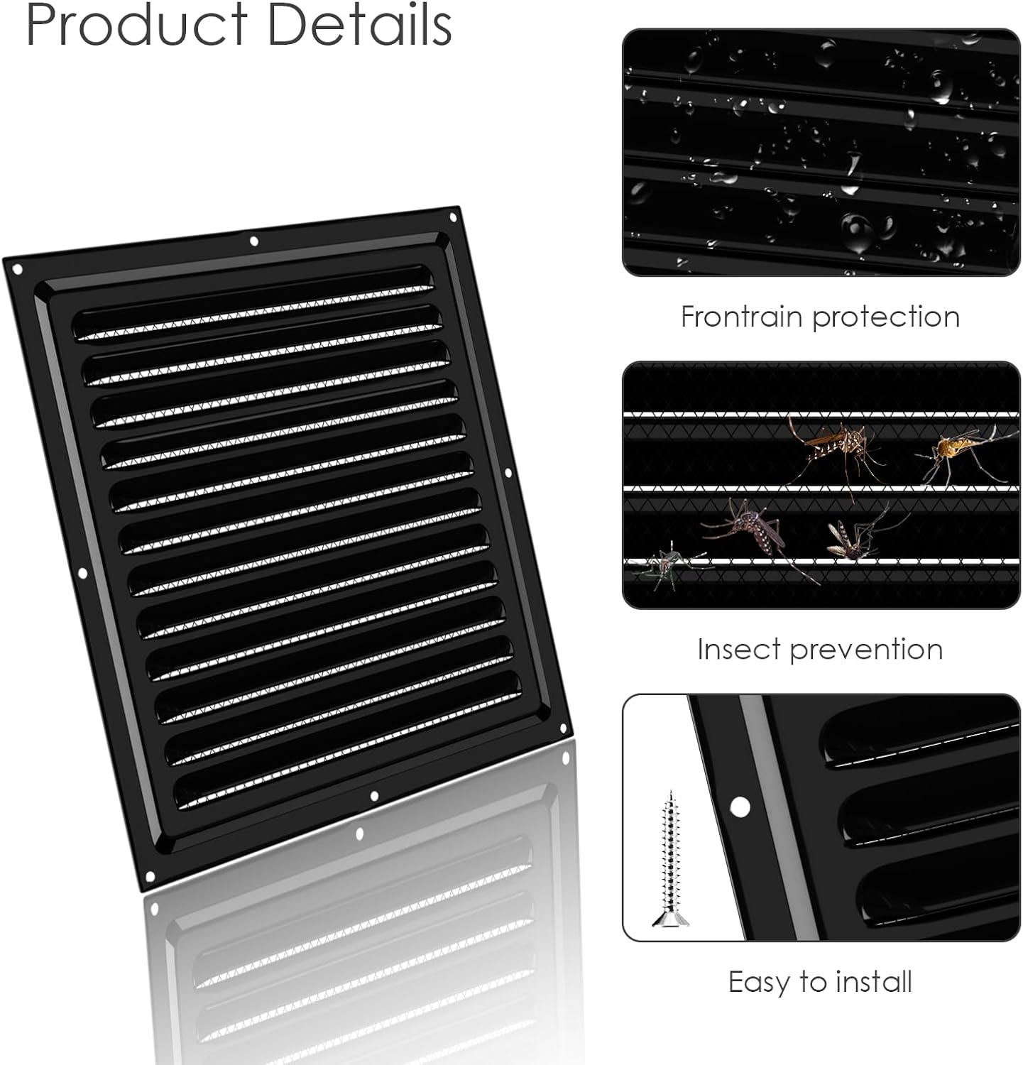 2 Rejillas Ventilación Metal 6x6pulg Cuadrada Puerta Exterior
