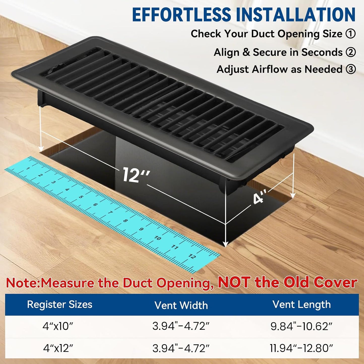 Cubiertas ventilación piso 4x12pulg set 10 metal ajustable