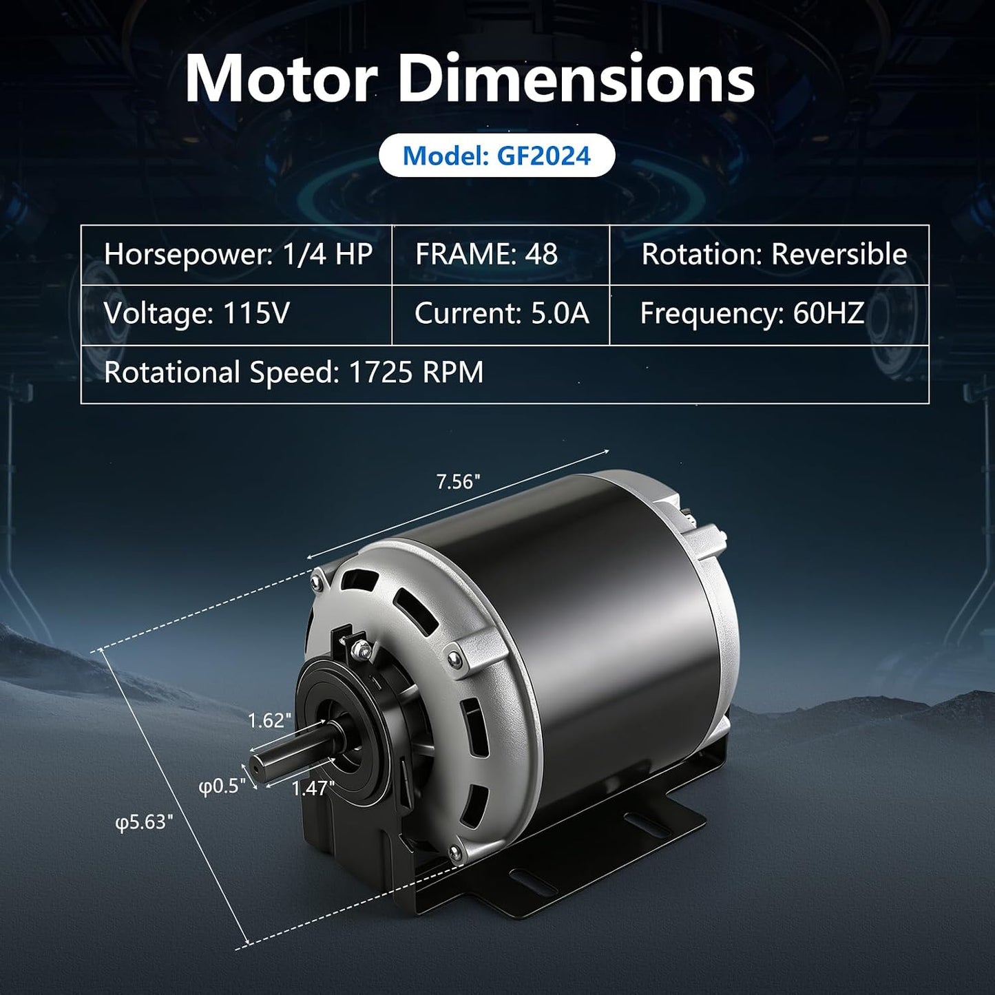 Motor ventilador GF2024 1/4 HP 115V correa comp