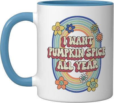 Taza Cerámica Otoño Frase Pumpkin Spice Azul Blanco