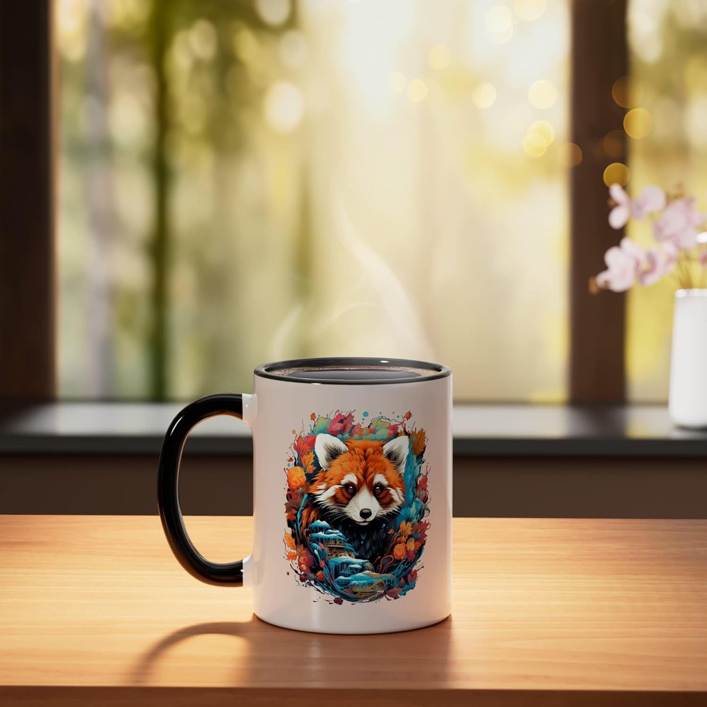 Taza de cerámica panda rojo colorido negro/blanco
