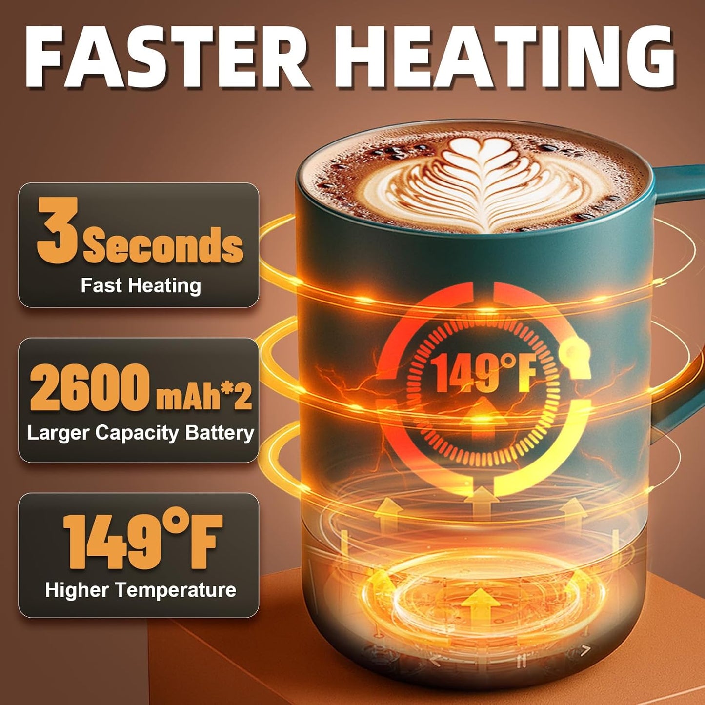 Taza de café recargable con calentamiento rápido y alta temperatura