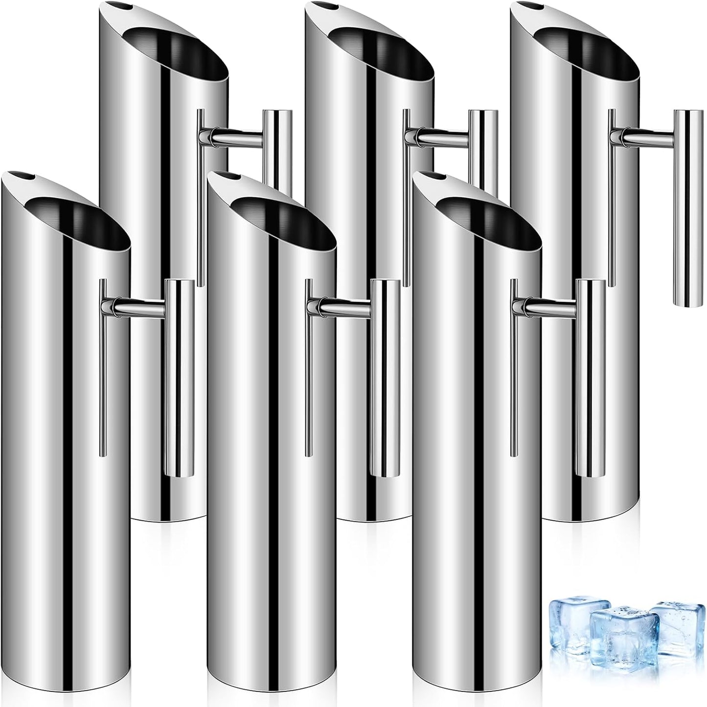 6 Pzas Jarra Acero Inox 2l Con Protector Hielo Asa Plateada