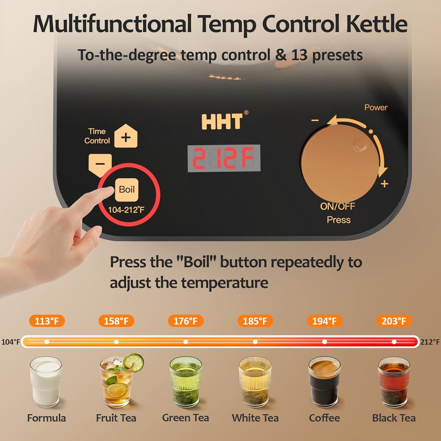 Tetera eléctrica con infusor vidrio control temperatura ±1℉