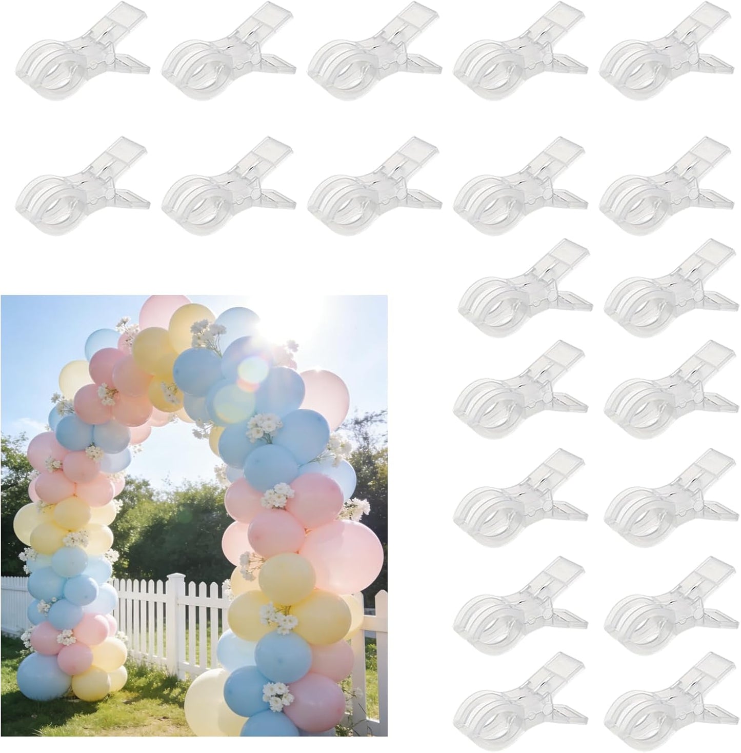 20 Clips Arco Globos Plástico Resistente 3.5pulg
