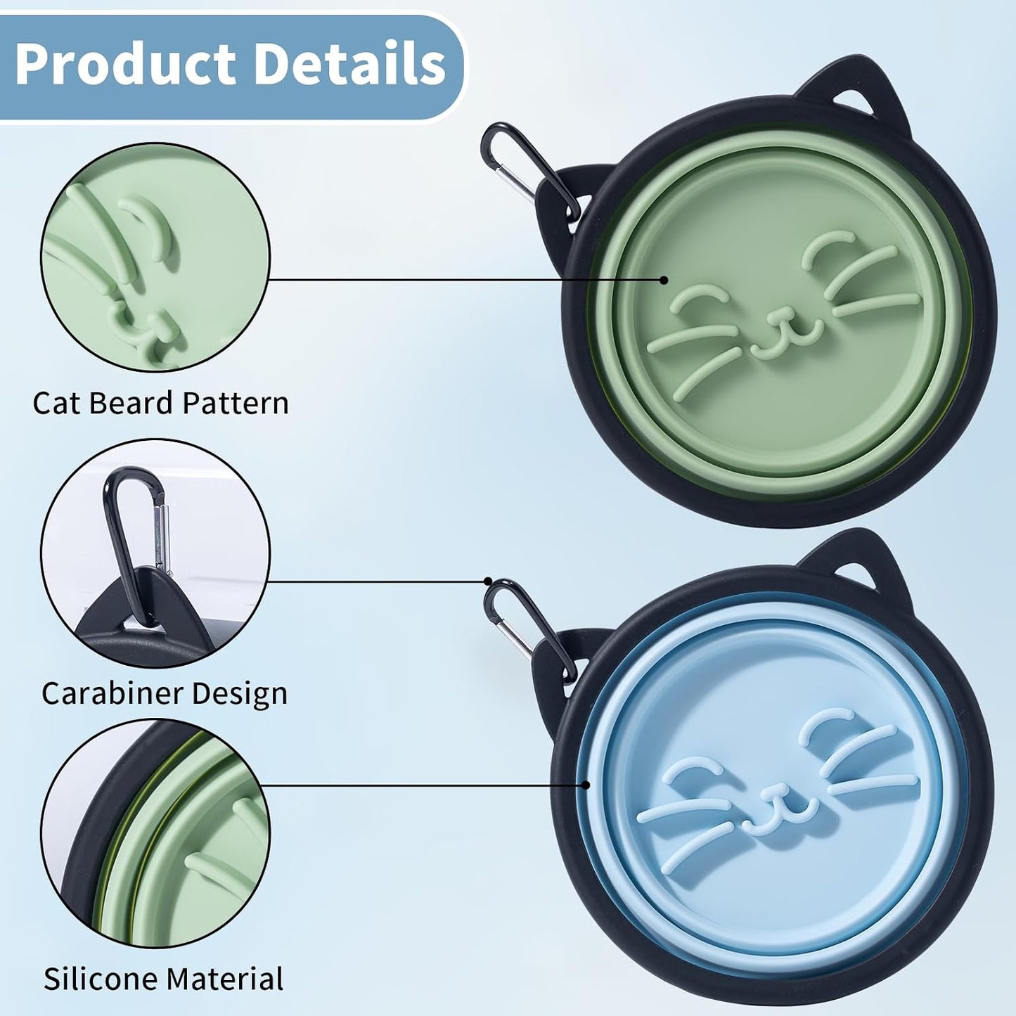 2 Cuencos Silicona Plegables para Perros con Gráficos Gato 25oz