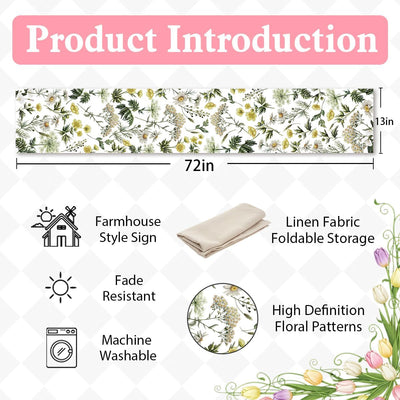 Camino mesa primavera decoración floral 13x72pulg