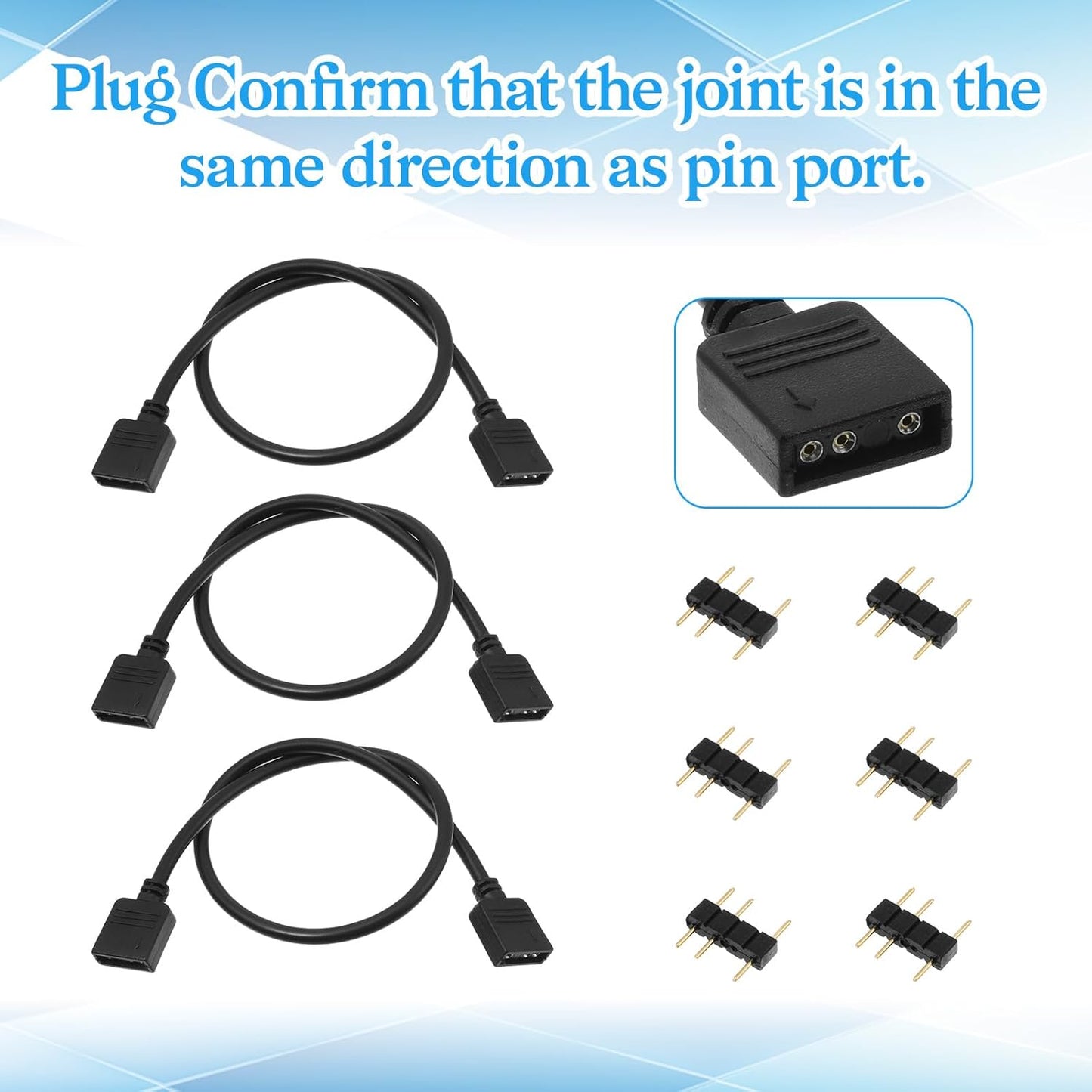 Paquete 3 Cables ARGB 5V 3 Pines Hembra a Hembra 20pulg