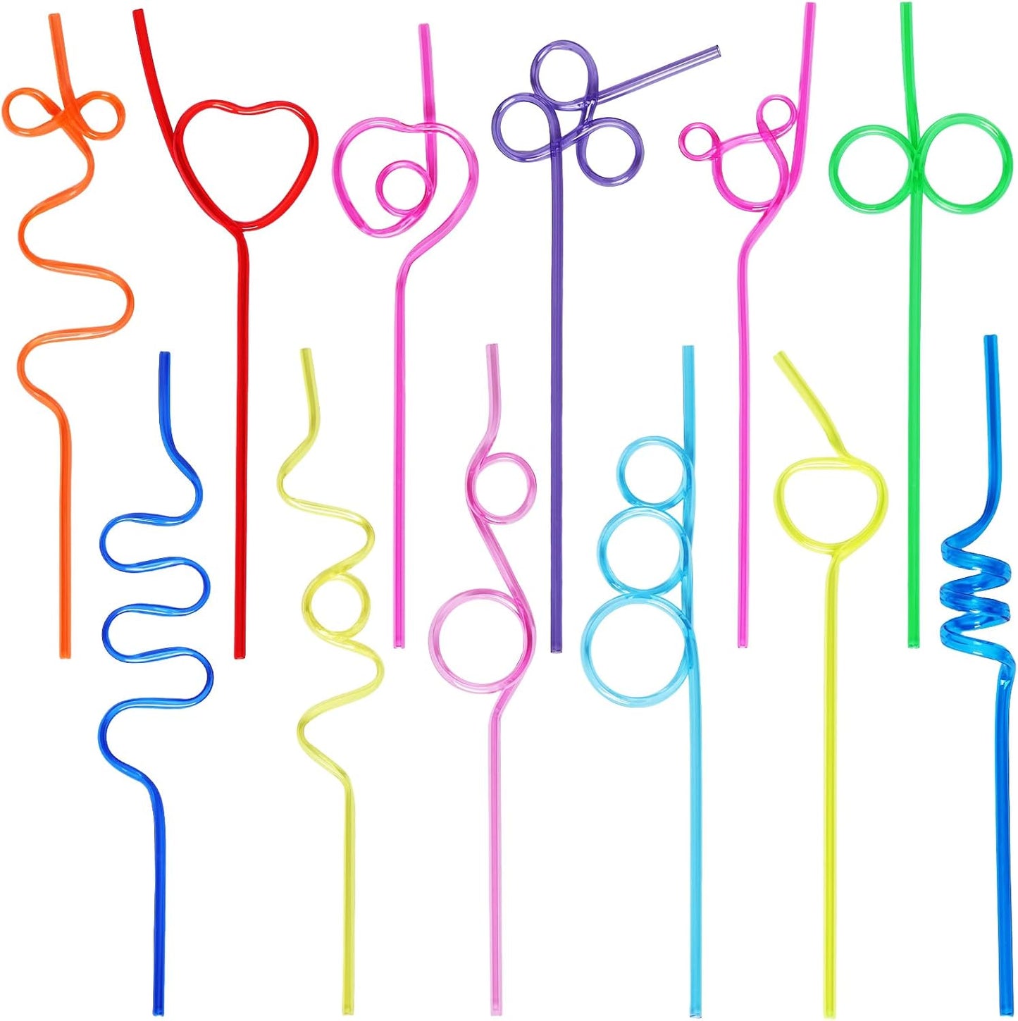 12 Pajitas Reutilizables Plástico Rizadas para Niños