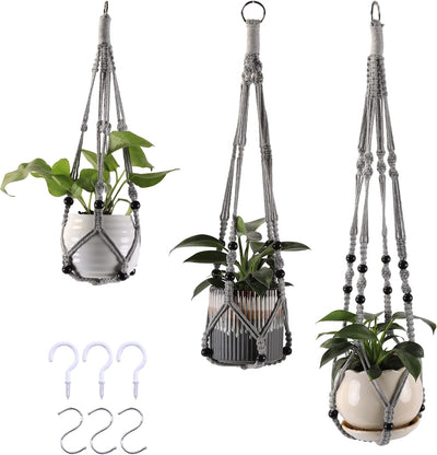 3 Colgadores Macramé para Plantas 35/30/24pulg Gris