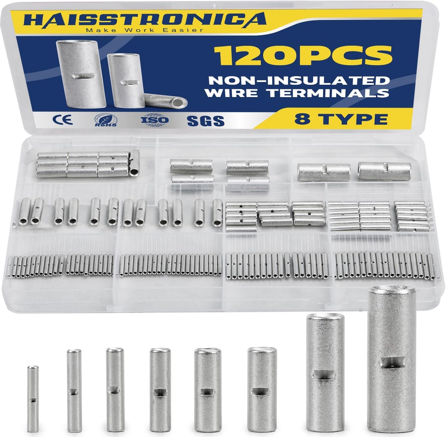 Kit conectores a tope 120 pzas para cable cobre AWG26-6