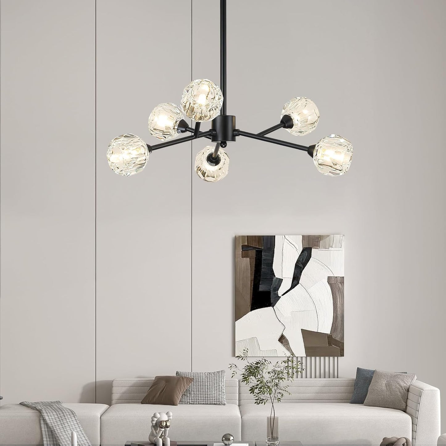 Candelabro de cristal 6 luces negro para comedor sala