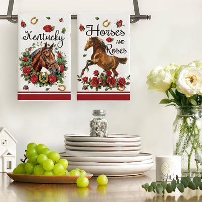 Juego de 2 toallas de cocina Artoid con diseño de rosas, caballos y hojas