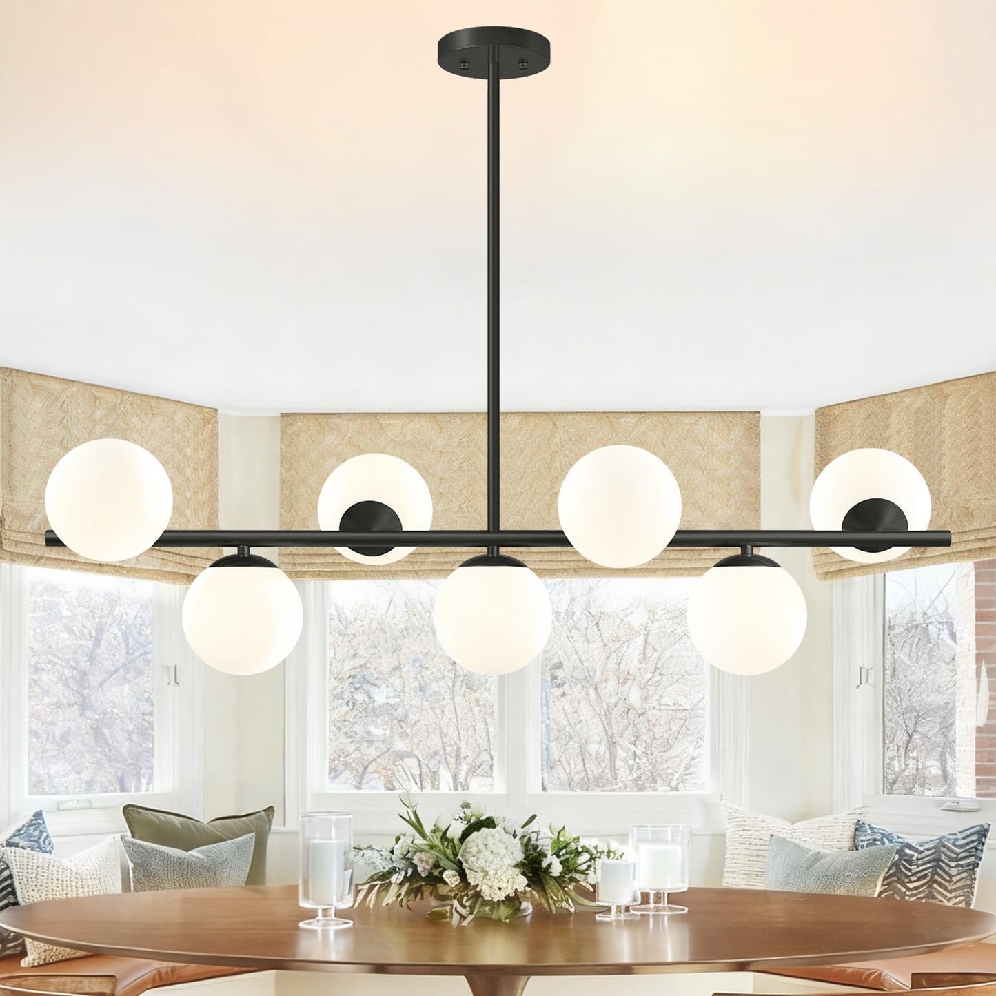 Lámpara techo Sputnik 7 luces Mid Century negra blanca 43.3pulg