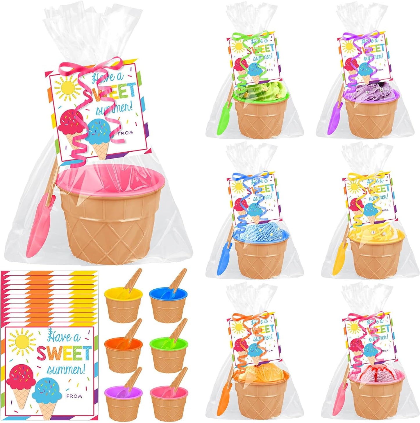 Juego de 6 regalos para estudiantes fin de año, cuencos de helado con tarjetas de verano