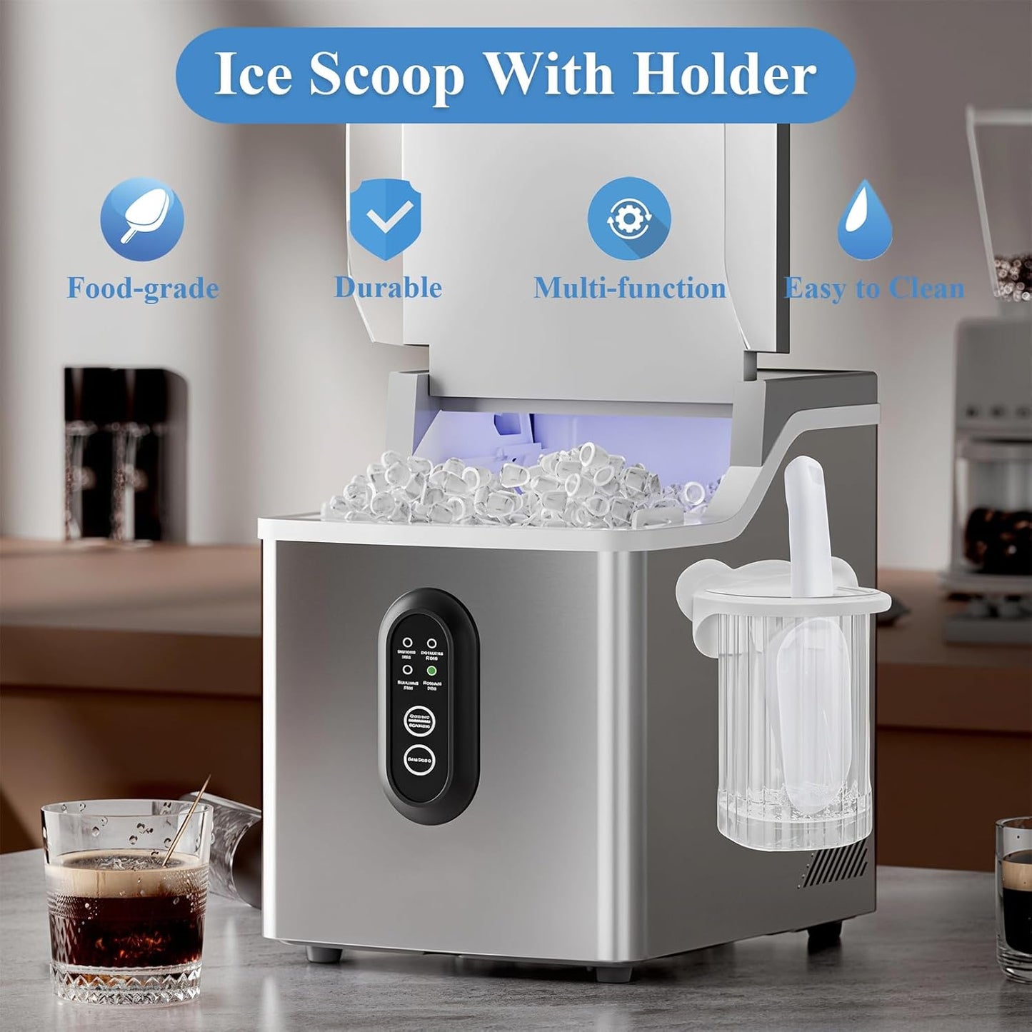 Cuchara de hielo de plástico con soporte y adhesivo autoadhesivo
