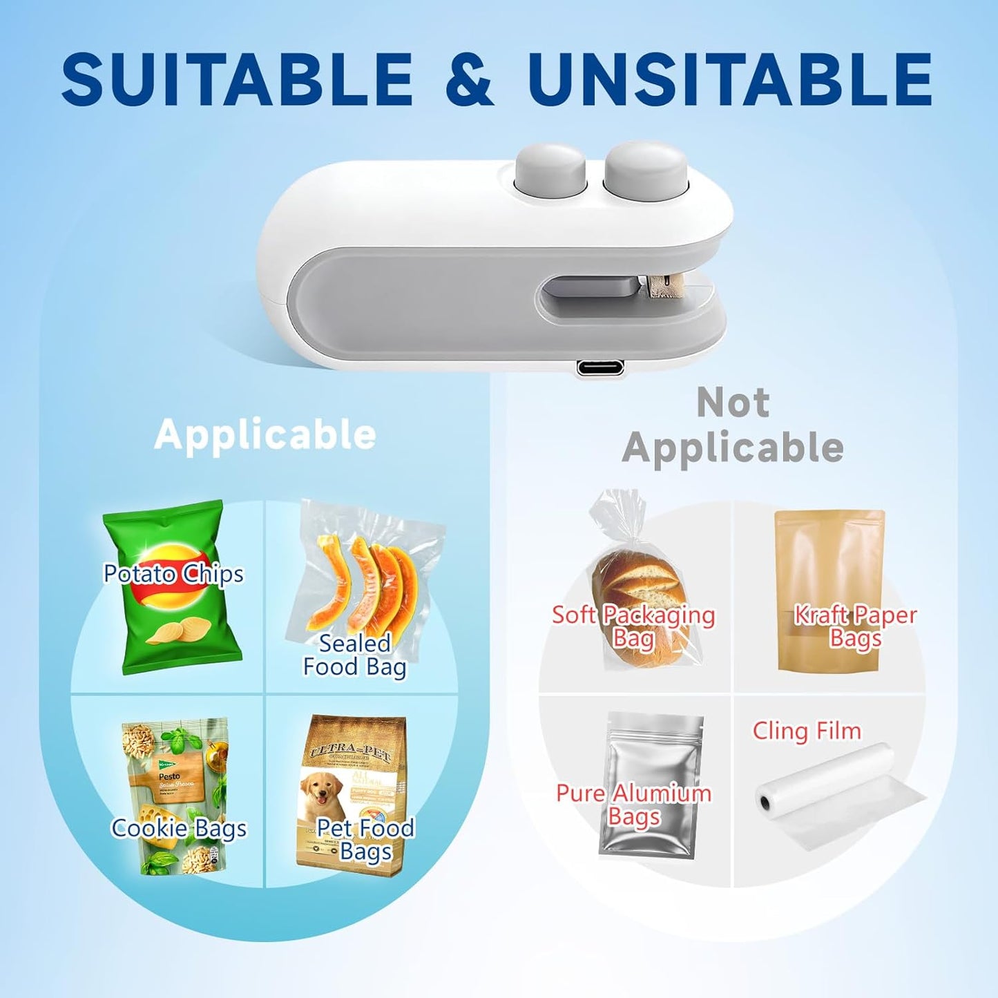 Mini sellador de bolsas con cortador e imán, máquina portátil de sellado térmico para bocadillos