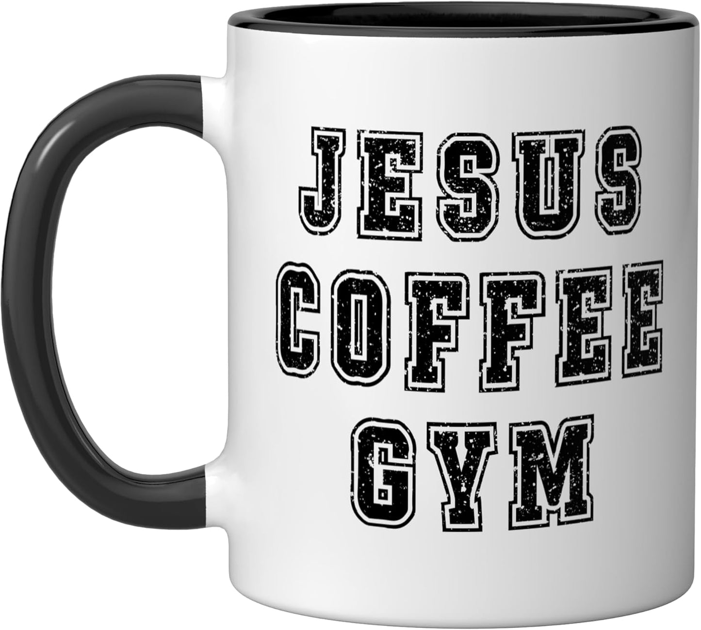 Taza de café cristiano Jesus Coffee Gym Funny Workout Faith Quote Negro/Blanco