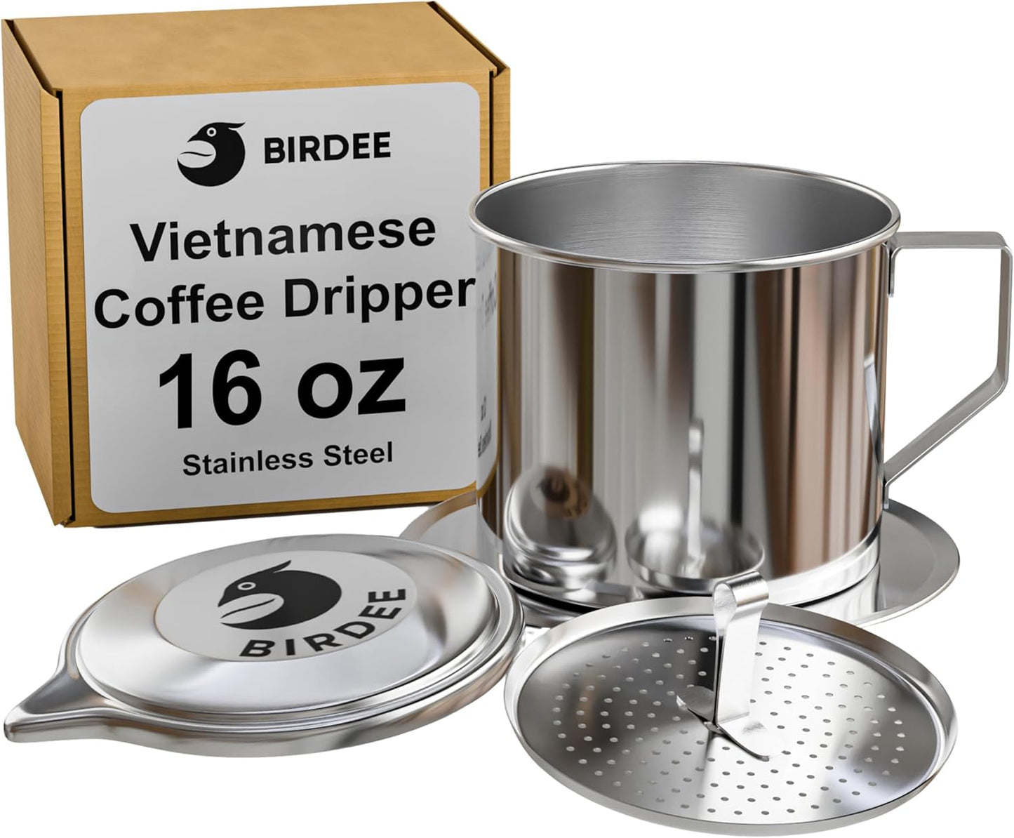 Gotero de café vietnamita acero inoxidable 18/10 16 oz filtro grande