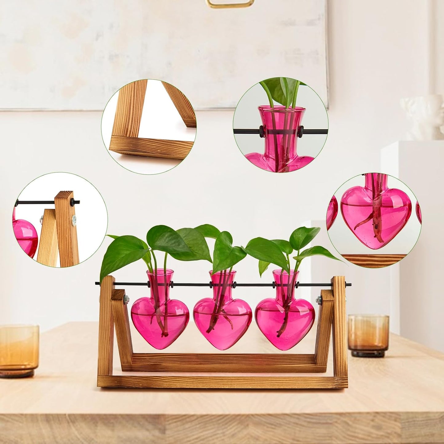 Estación propagación plantas 3 jarrones corazón decoración