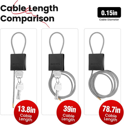 3 Pzas Cerradura Cable Ajustable 1.15-6.56pies 6 Llaves Iguales