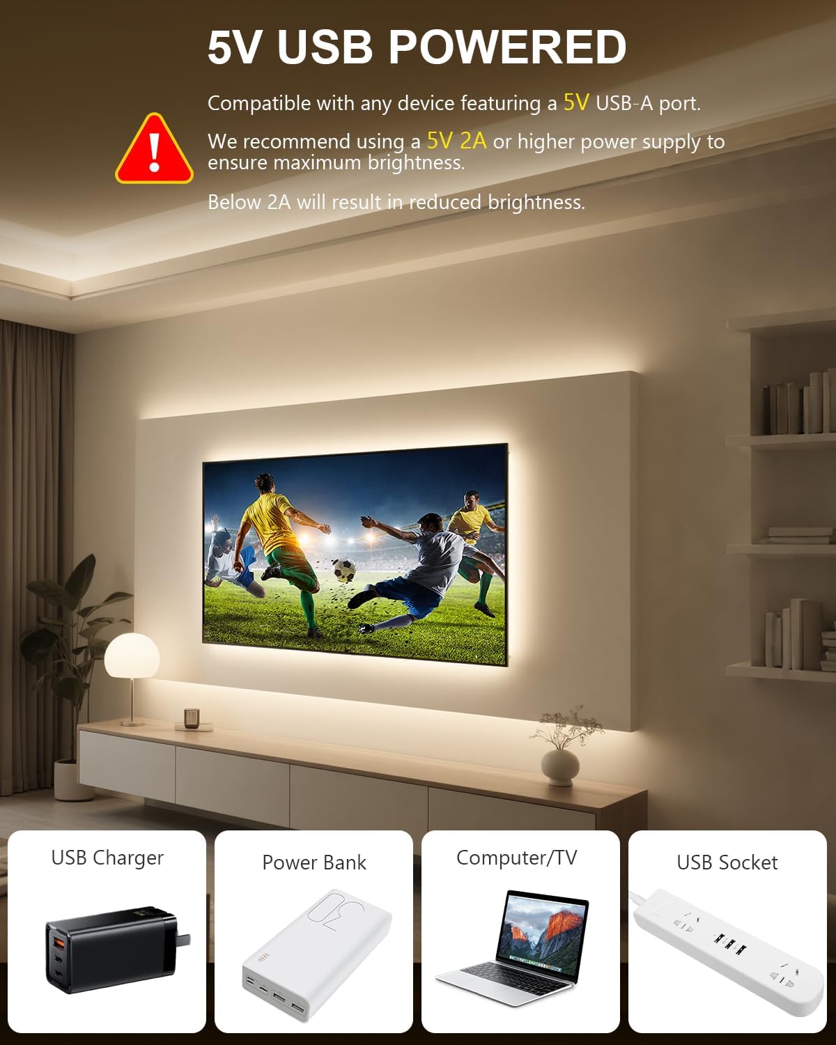 Tira Luz LED USB 6.56pies 640LED 4000K regulable blanco