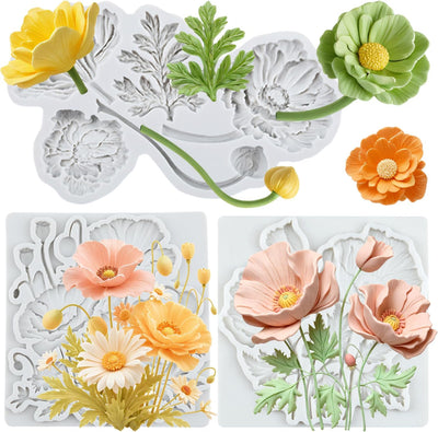 Moldes silicona flores amapola fondant decoración pasteles