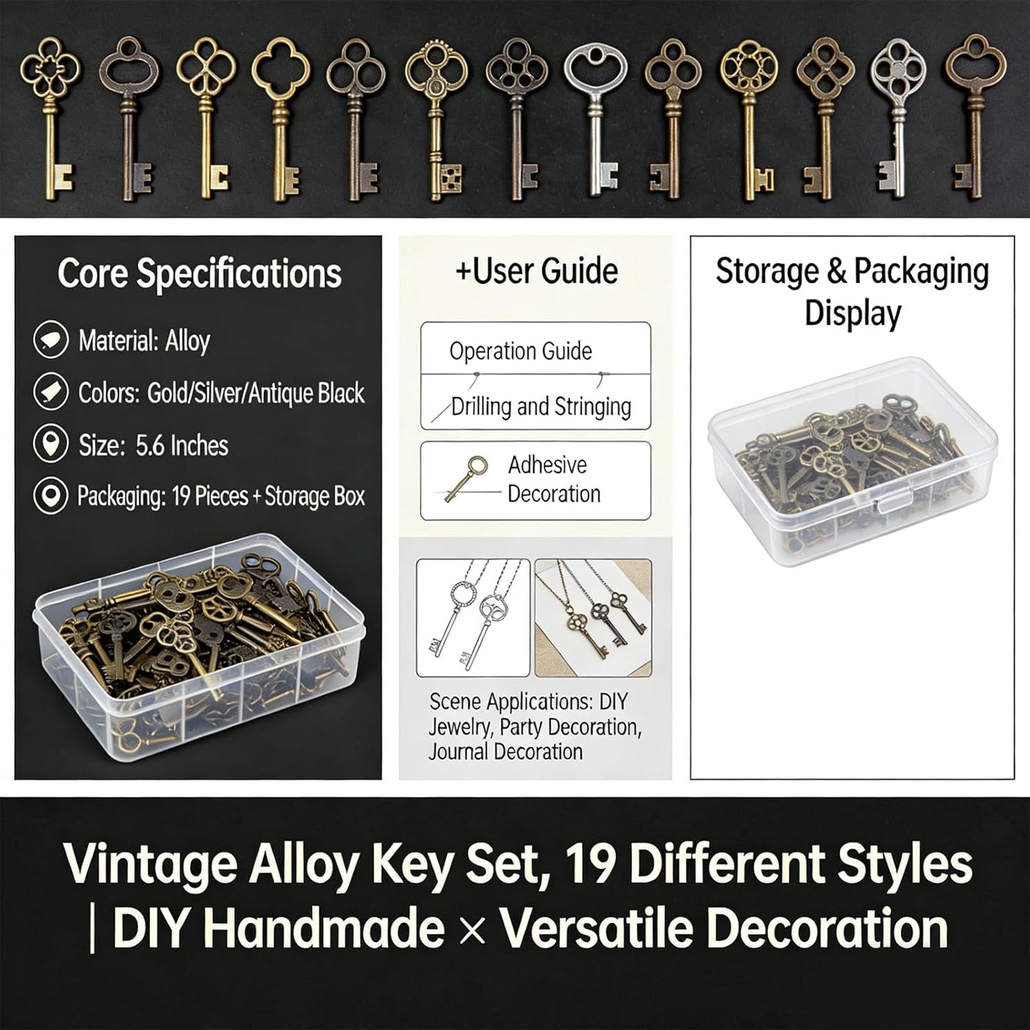 19 Llaves Esqueleto Vintage para Puertas Antiguas Coleccionables