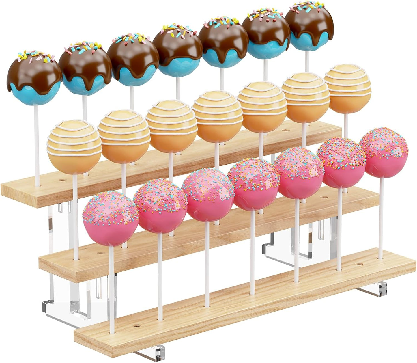 Soporte de madera para mesa de postre con 21 agujeros y soporte para piruletas