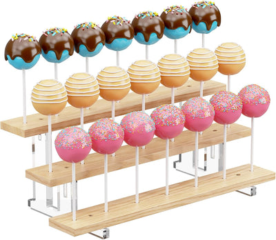 Soporte de madera para mesa de postre con 21 agujeros y soporte para piruletas