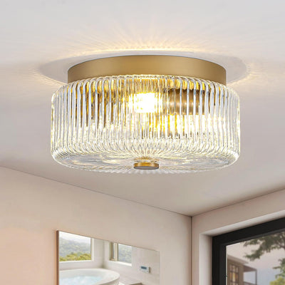 Lámpara techo empotrado dorada 11.8pulg moderna vidrio transparente rayas
