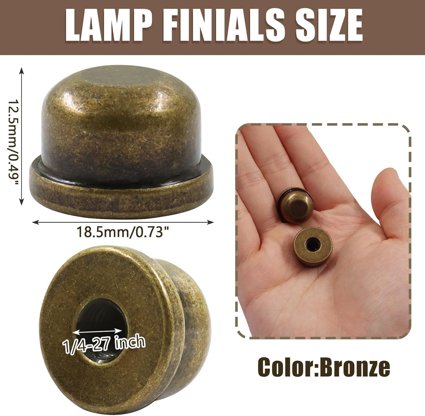 Pack 2 Pomos Metal Tapa Lámpara Rosca Bronce