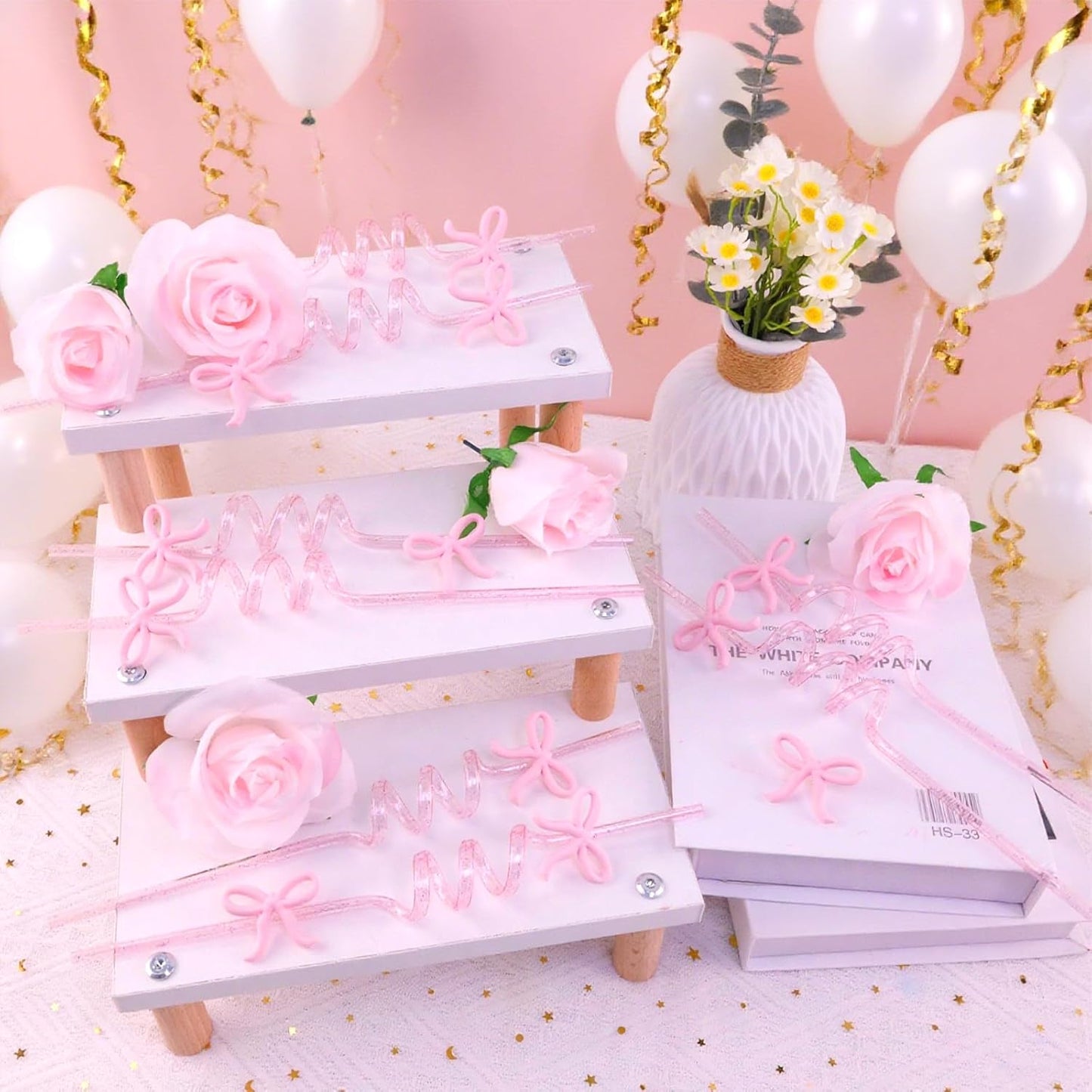 Pajitas reutilizables con purpurina rosada para fiestas