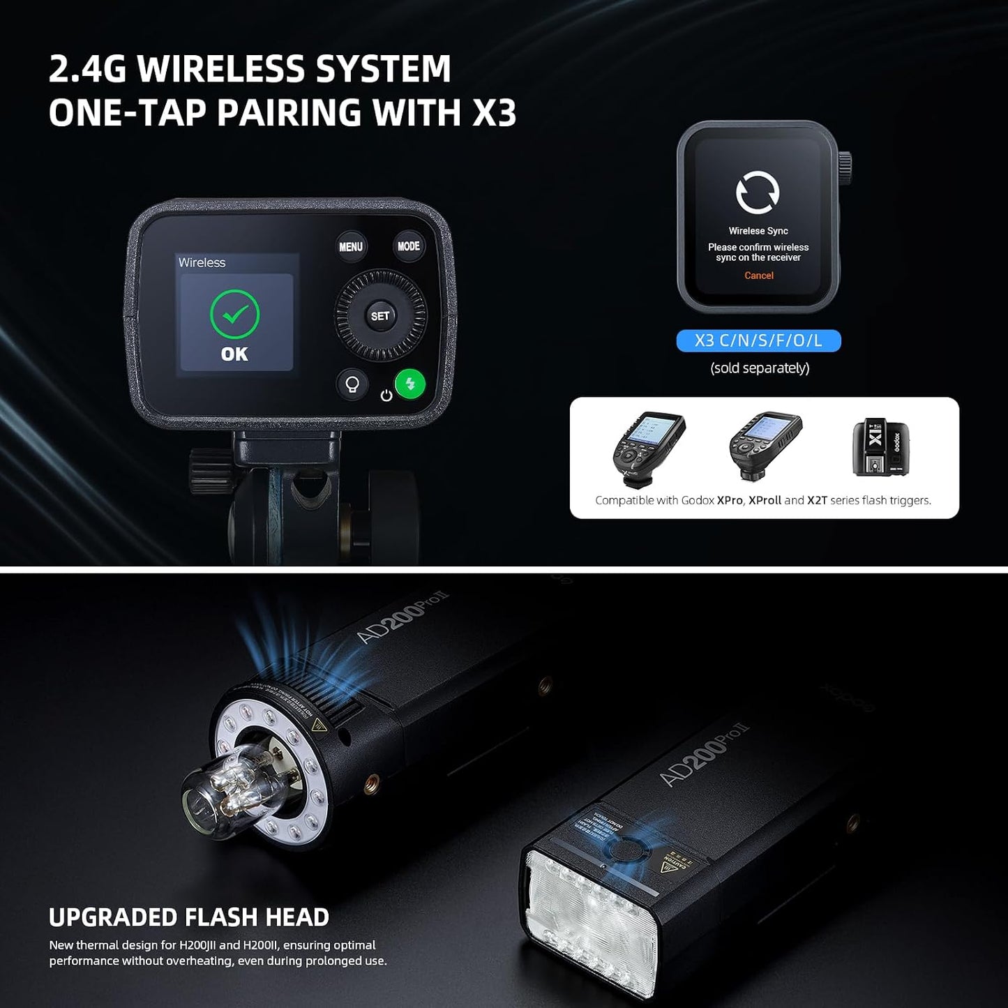 Flash estroboscópico AD200 Pro II 200W HSS para Canon