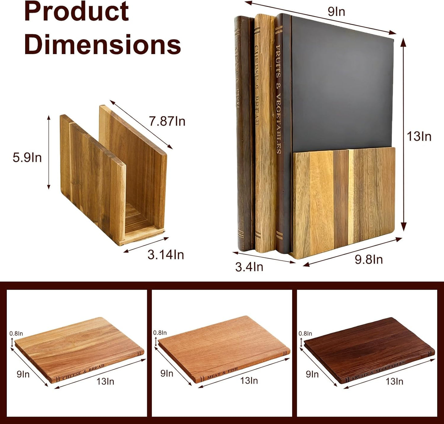 Set 3 Tablas Cortar Madera Maciza Soporte Exhibicion