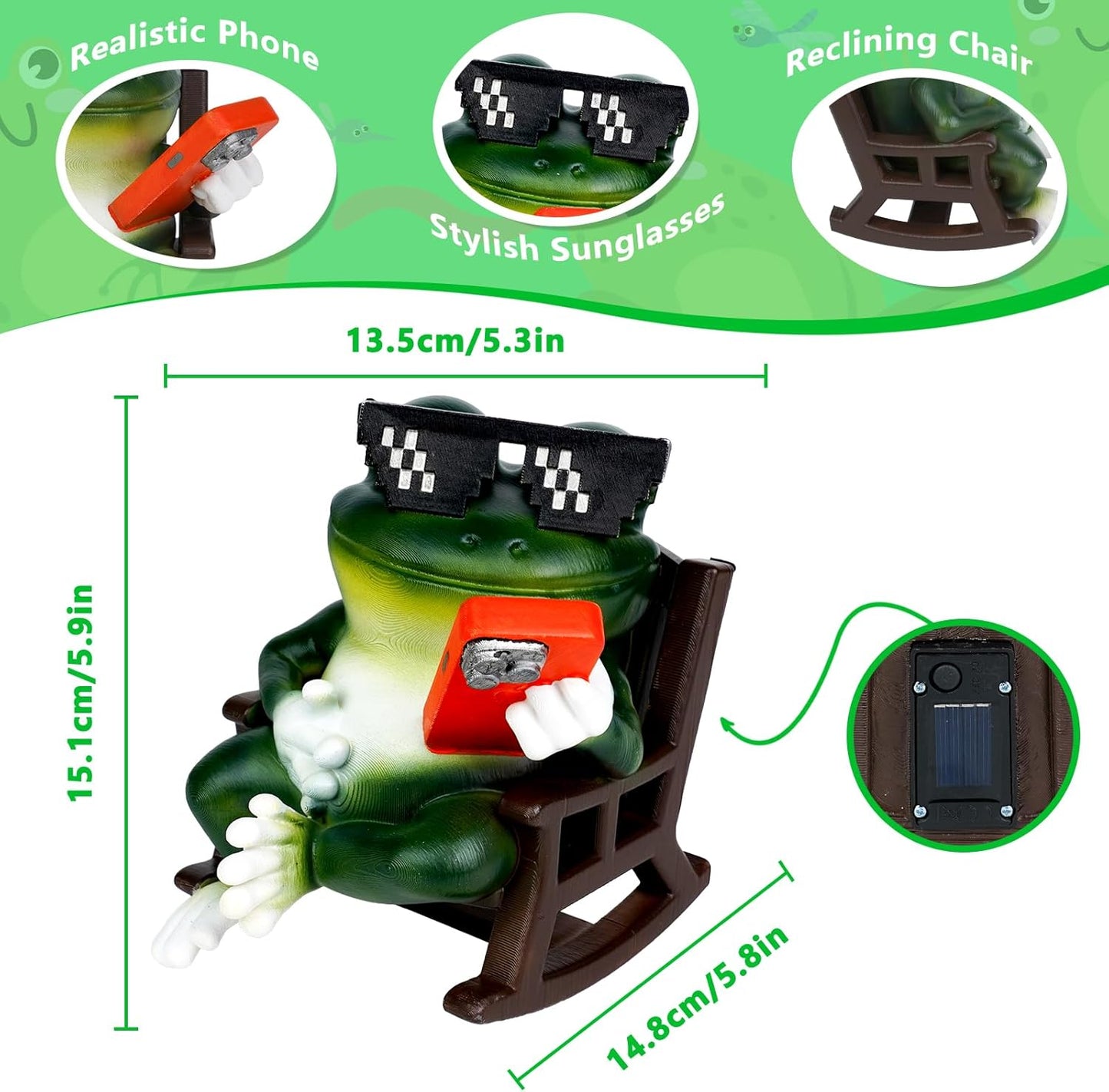 Estatua rana solar con luces LED resina impermeable