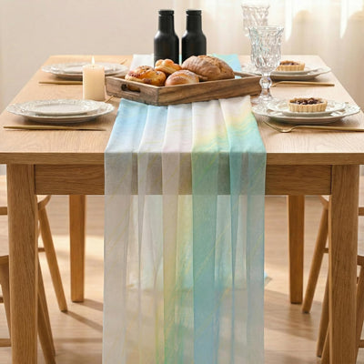 Camino mesa bohemio gasa rayas azules 120pulg cocina comedor