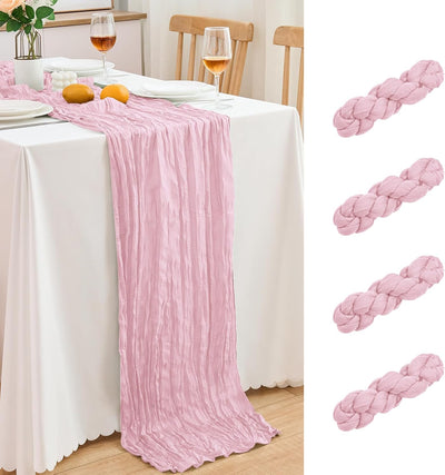 Paquete de 4 caminos de mesa de gasa rosa 21.5 x 120 pulgadas bohemia para bodas y fiestas