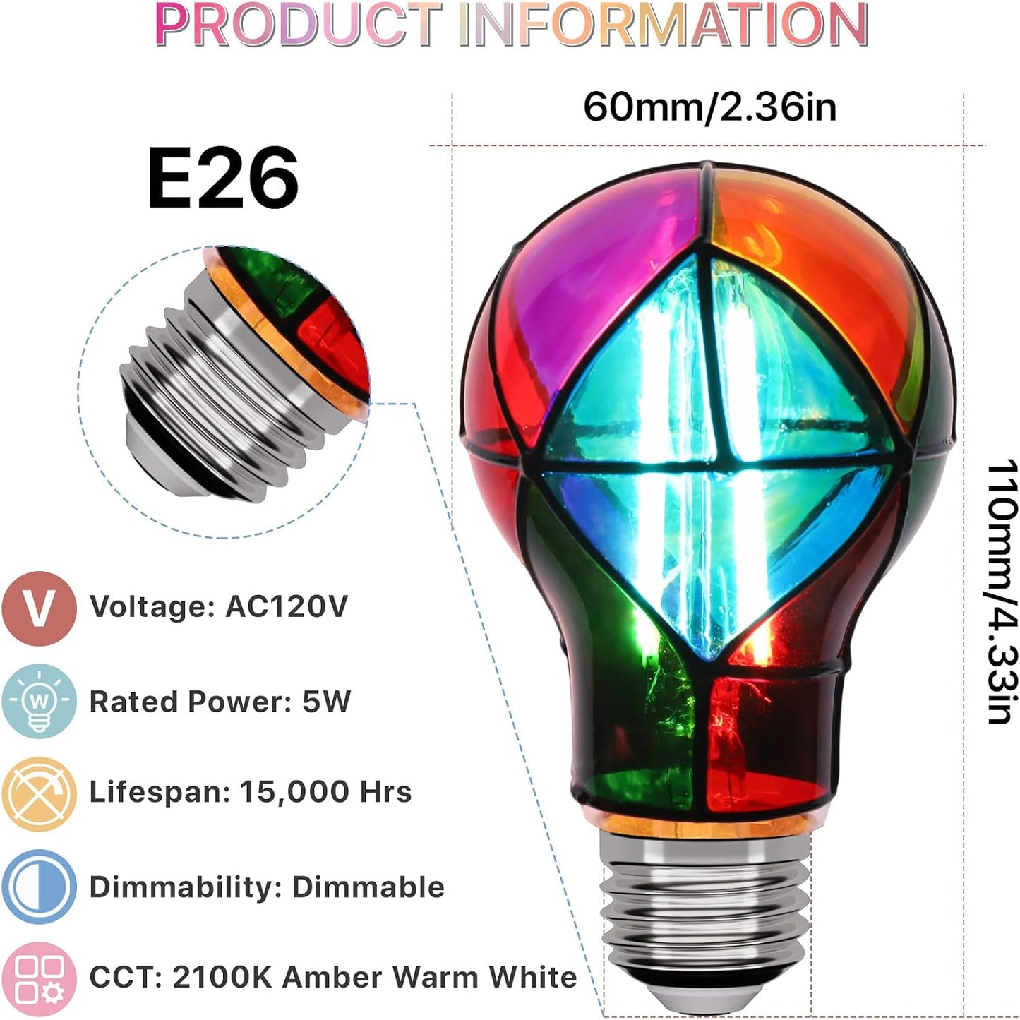 Bombilla LED Edison A19 E26 colorida regulable paquete 4