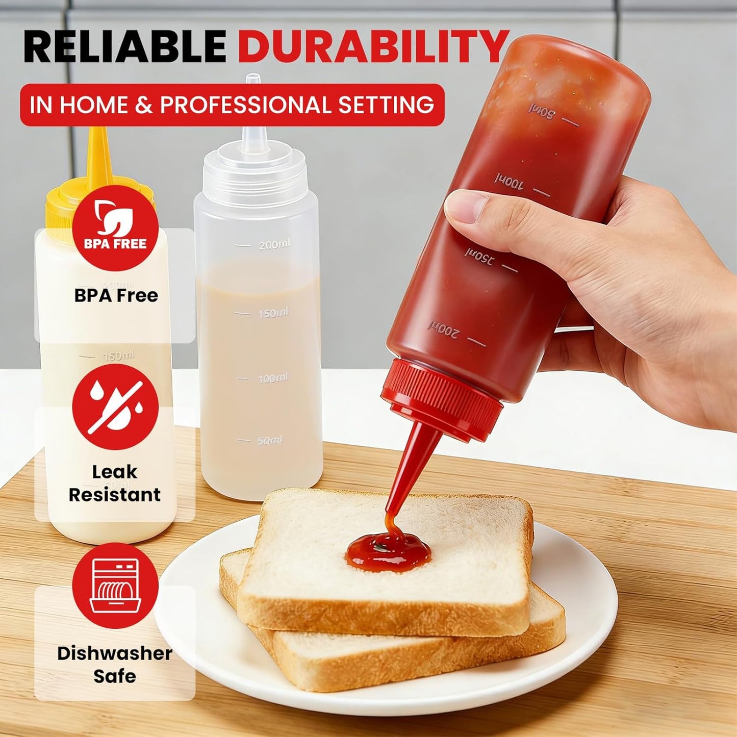 Juego botellas exprimibles 8oz para cocina salsas y aderezos