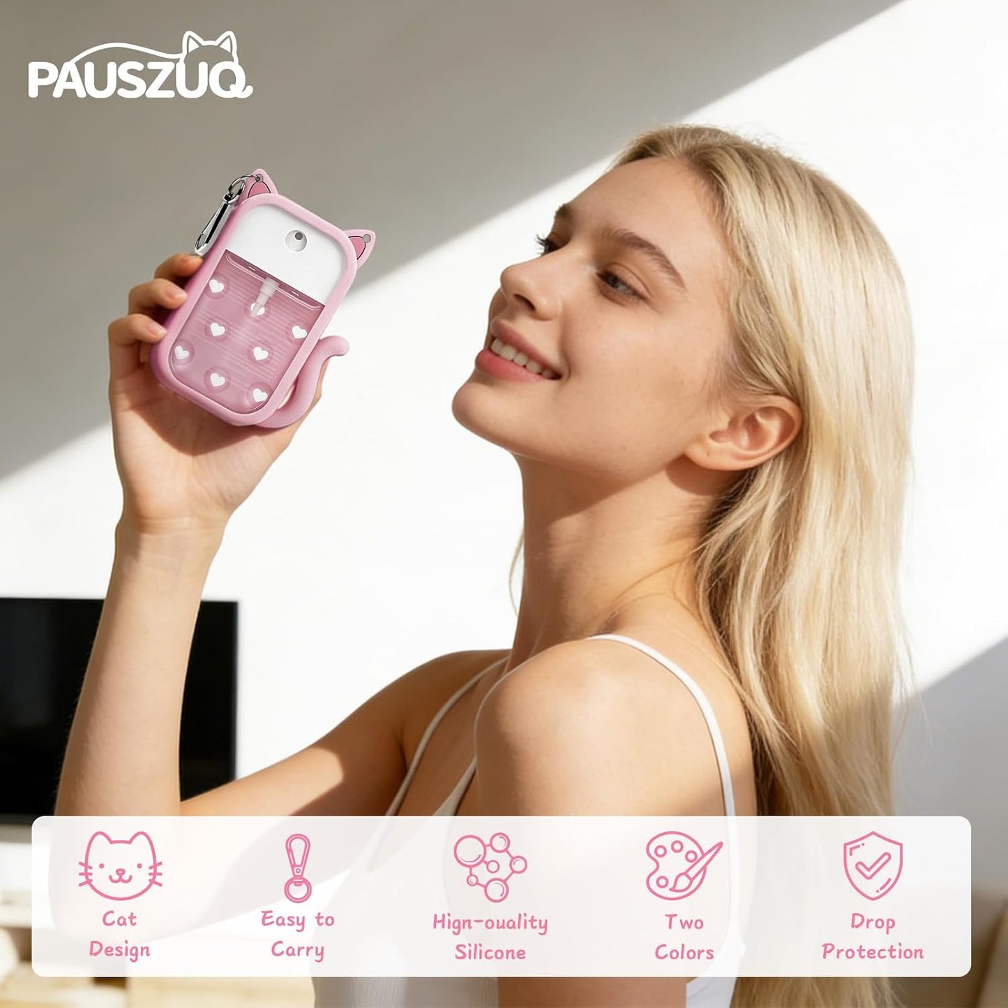 Funda silicona gato con llavero 6 accesorios comp rosa