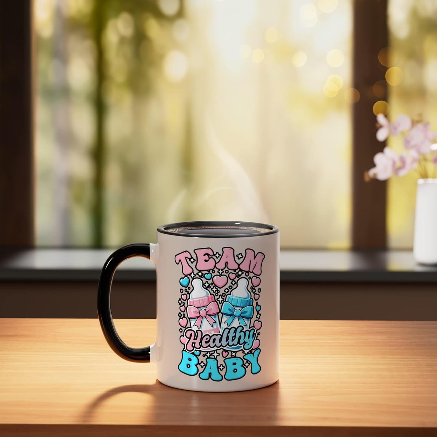 Taza cerámica para revelación de género Team Healthy Baby negro/blanco